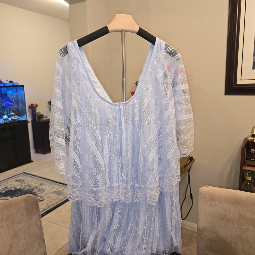 Ever Pretty Plus Size Light Blue Lace Dress